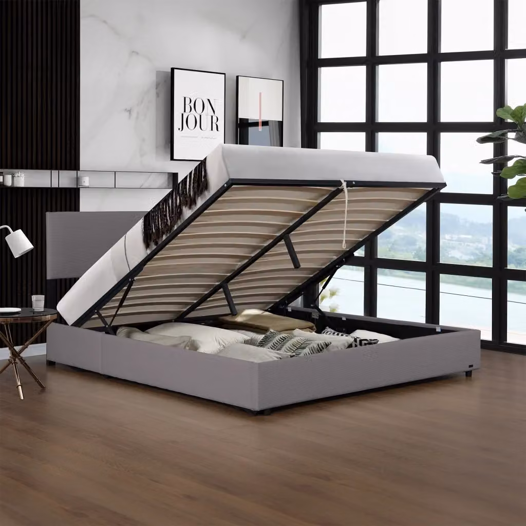 Letto Contenitore Matrimoniale Juva Corium con Apertura a Ribalta in Velluto a Coste Grigio L/P: 180 x 200 cm – 2