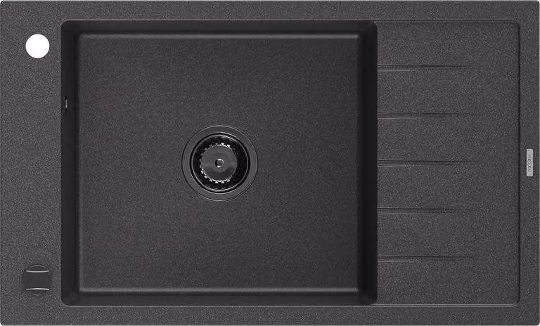 Mexen Elias lavello in granito 1-vasca con sgocciolatoio 795 x 480 mm, nero maculato, sifone nero - 6511791005-76-B
