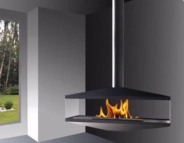 Biocamino sospeso ruotante EGON TUBE OUTINFIRE colore nero opaco L/P/H: 130 x 51 x 40 cm