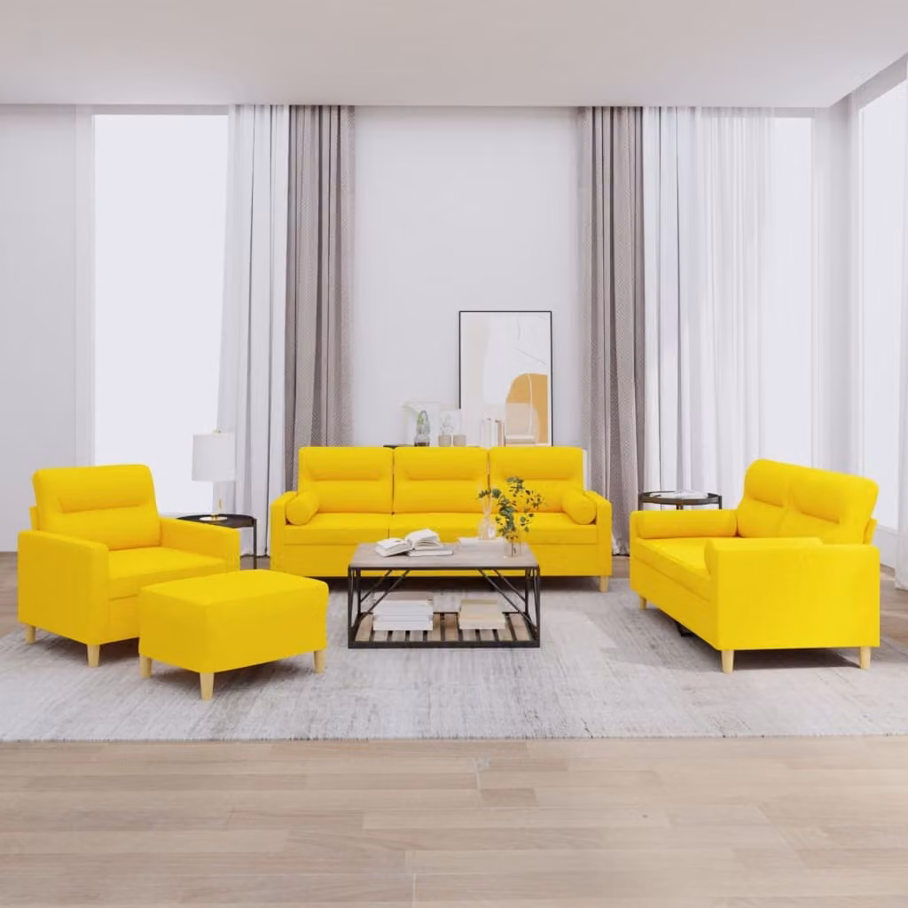 Maison Exclusive - Set divano 4 pezzi con cuscini in tessuto giallo chiaro