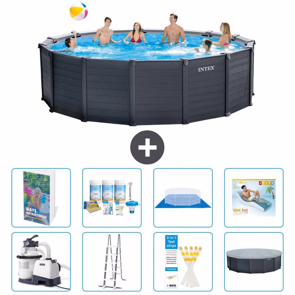 Pannello per piscina in grafite, modello Rund - 478x124 cm - composto da 7 elementi, codice S683