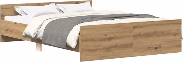 Letto matrimoniale artigianale in legno di pino marrone con doghe fisse L/P/H: 120 x 200 x 50 cm