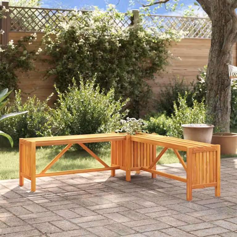 vidaXL Panca Giardino Angolare con Fioriera in Legno di Acacia Marrone L/P/H: 117 x 117 x 40 cm
