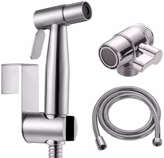 Set completo per bidet in acciaio inossidabile Ibenzoa®: include doccetta, regolazione della pressione dell'acqua, tubo da 150 cm, valvola a T e supporto, facile installazione a pavimento o a parete, attacco M22×M24