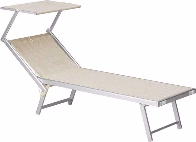 Lettino Prendisole Deluxe Ranieri in Alluminio Verniciato e Texilene con Parasole Beige Melange