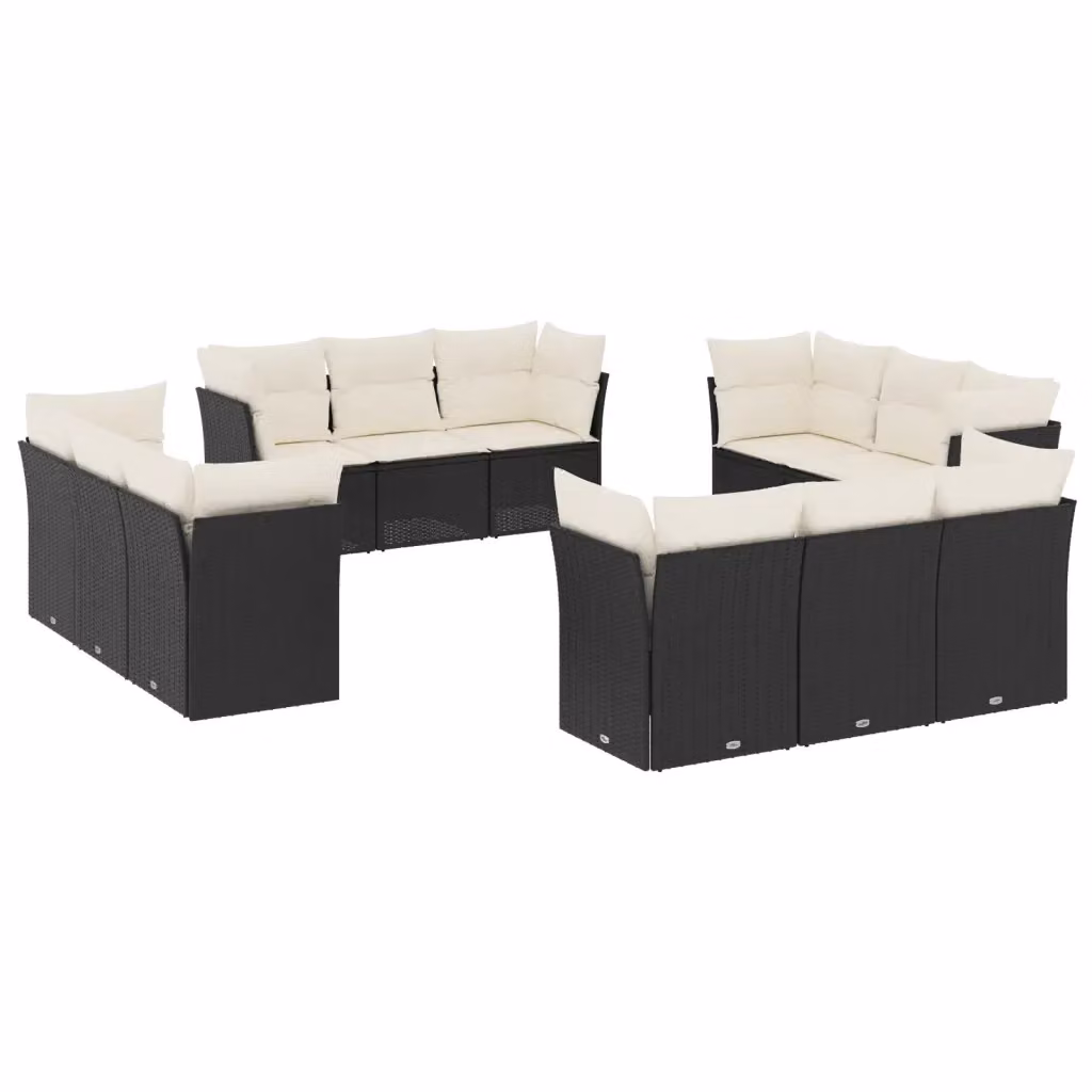 Set di Divani da Giardino a Forma di U con Cuscini vidaXL in Polyrattan e Metallo Nero e Bianco – 2