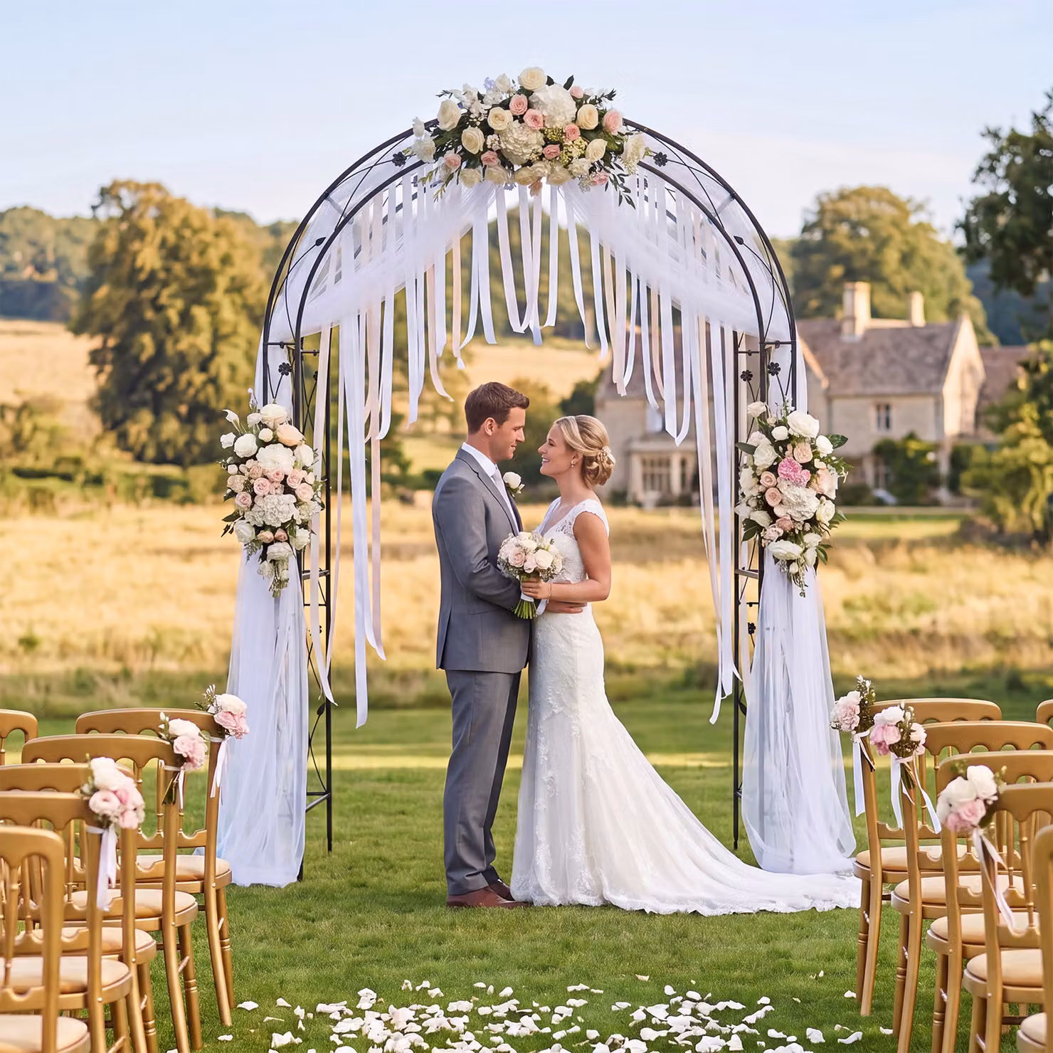 Arco da giardino ornamentale Costway in metallo nero con design a foglie per rampicanti e matrimoni