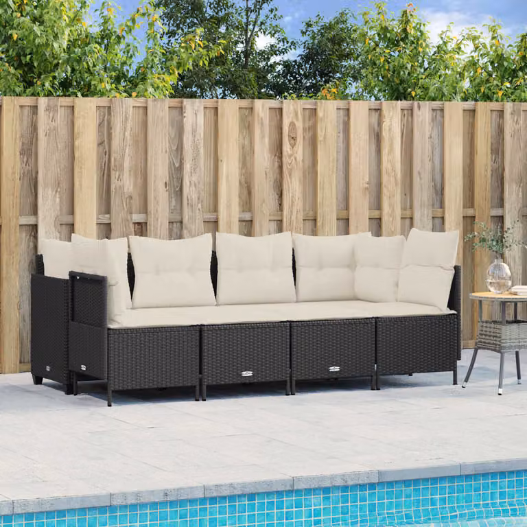 Set di Divani da Giardino vidaXL con Cuscini e Ottoman, Design Moderno in Polyrattan e Metallo Nero e Bianco