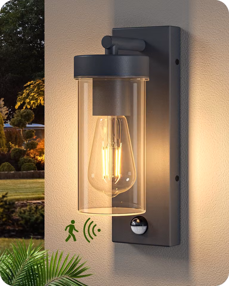 Lampada da parete esterna con sensore di movimento, in alluminio, grado di protezione IP44, attacco E27, colore antracite