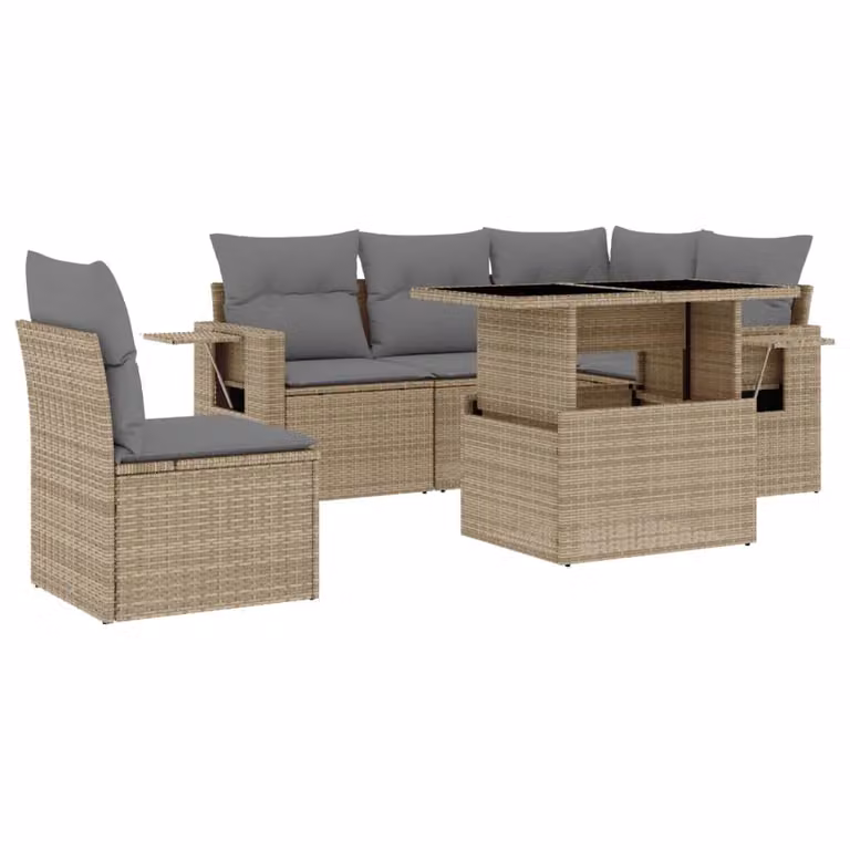 Set Divano da Giardino 6 pz con Cuscini Beige in Polyrattan