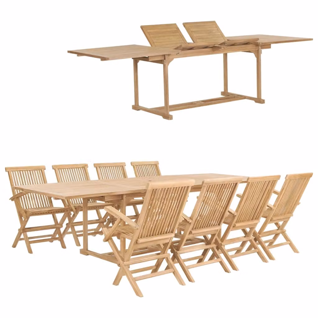 The Living Store Set da pranzo da giardino da 9 pezzi Set da pranzo da giardino 180-280 x 100 x 75 cm in teak massiccio