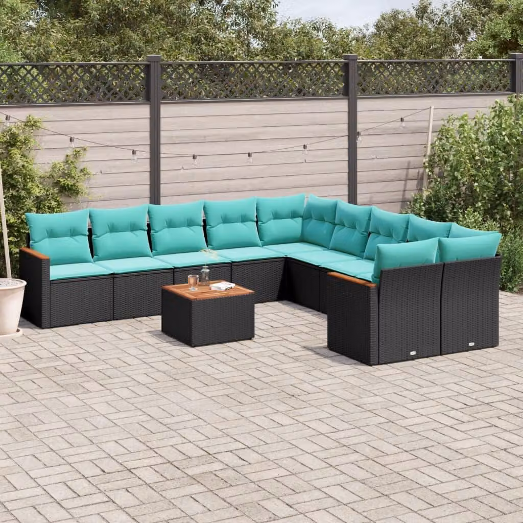 Maison Exclusive - Set divano da giardino 11 pezzi con cuscini, polyrattan nero
