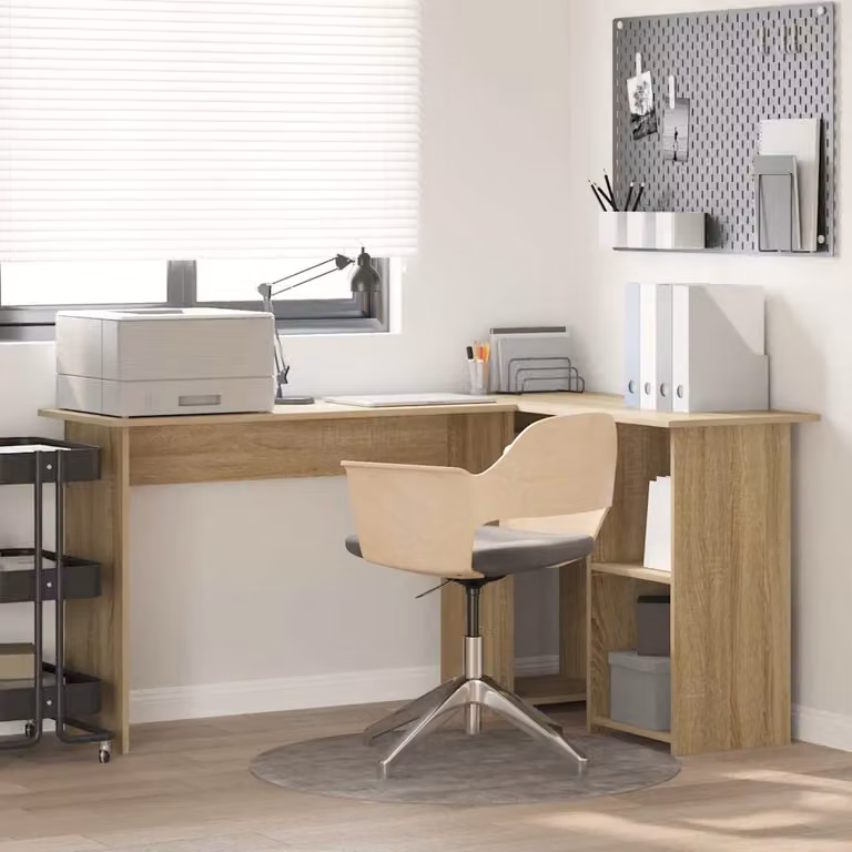 Scrivania angolare moderna vidaXL in legno color rovere, L: 142 cm, P: 102 cm, H: 73 cm