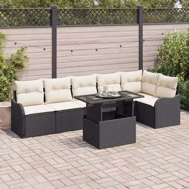 Set di divani 7 pz Nero Poly Rattan 3348473