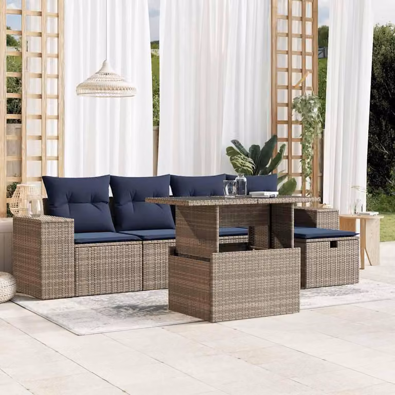 Maison Exclusive - Set di 6 divani da giardino con cuscini, grigio, polyrattan