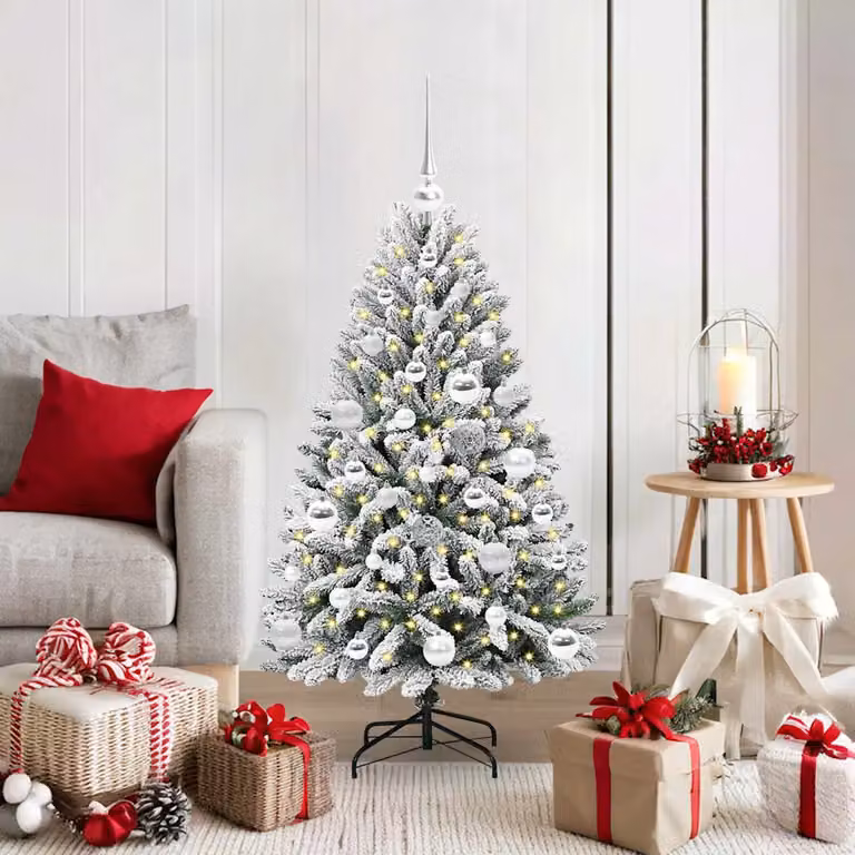 Albero di Natale artificiale moderno vidaXL verde con 150 LED bianco caldo e struttura in PVC e metallo, Altezza: 120 cm