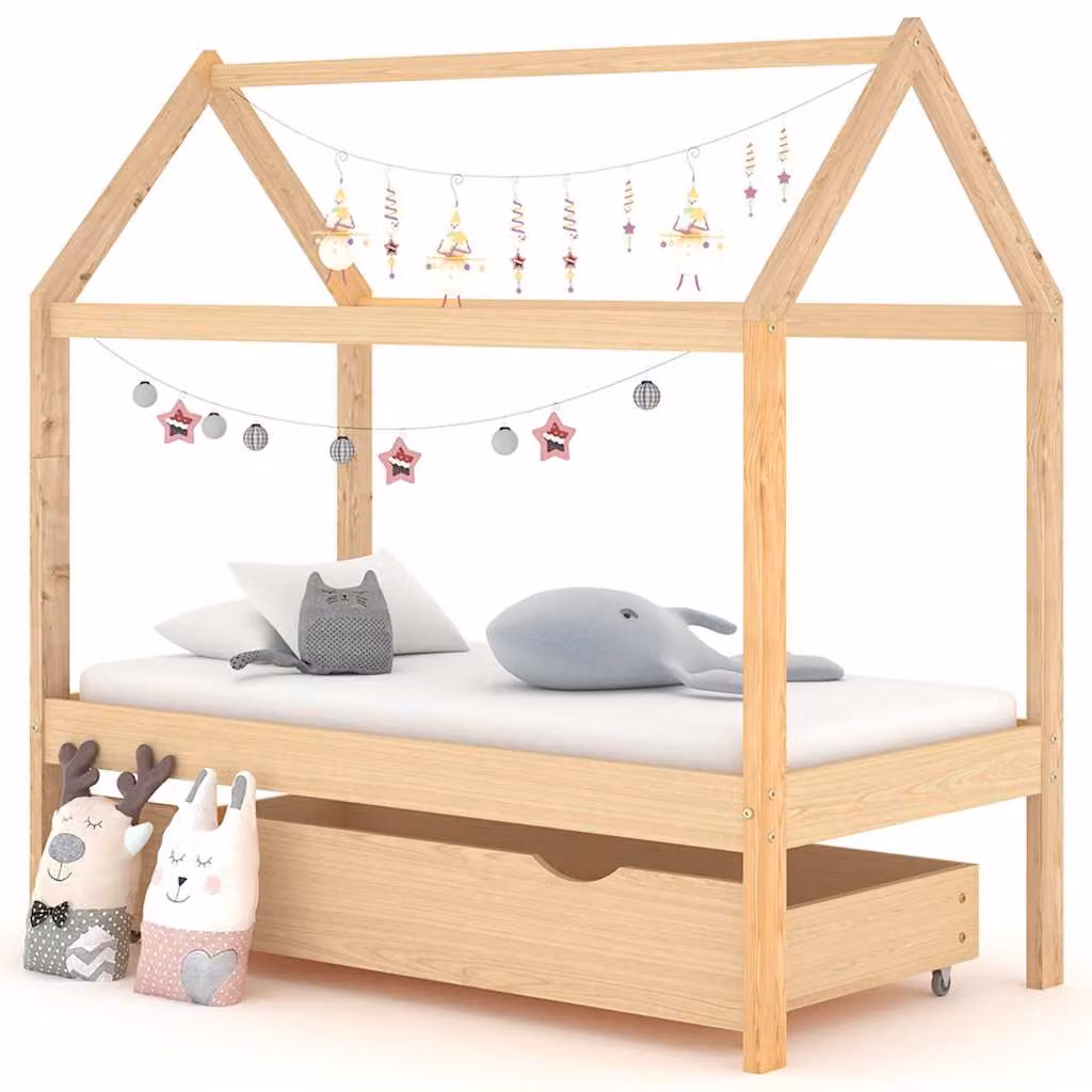 vidaXL Giroletto per Bambini in Pino Massello con Cassetto, Disponibile in Marrone o Bianco, 70 x 140 cm