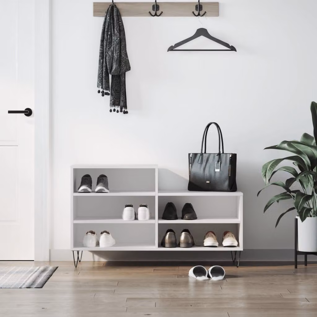 Scarpiera moderna vidaXL bianca con ripiani piatti, da appendere al muro, L 102 x P 36 x H 60 cm