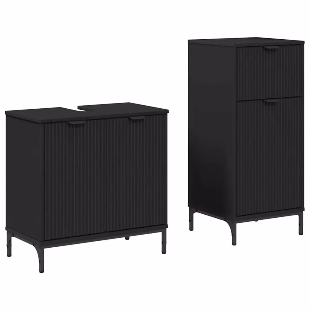 Set di mobili per il bagno vidaXL composto da mobile lavabo e mobile contenitore nero opaco in legno e metallo L/P/H: 39,5 x 36 x 88 cm – 2