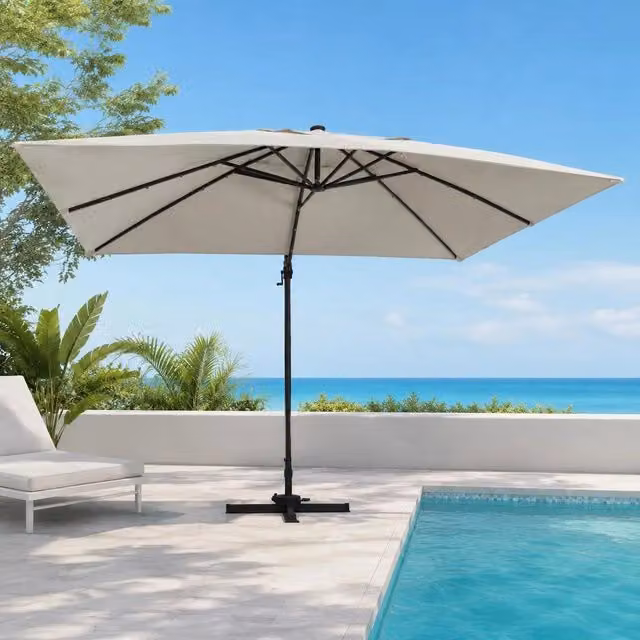 Parasol With LED Lighting, Aluminum Mast, 400x300 Cm, Sand White