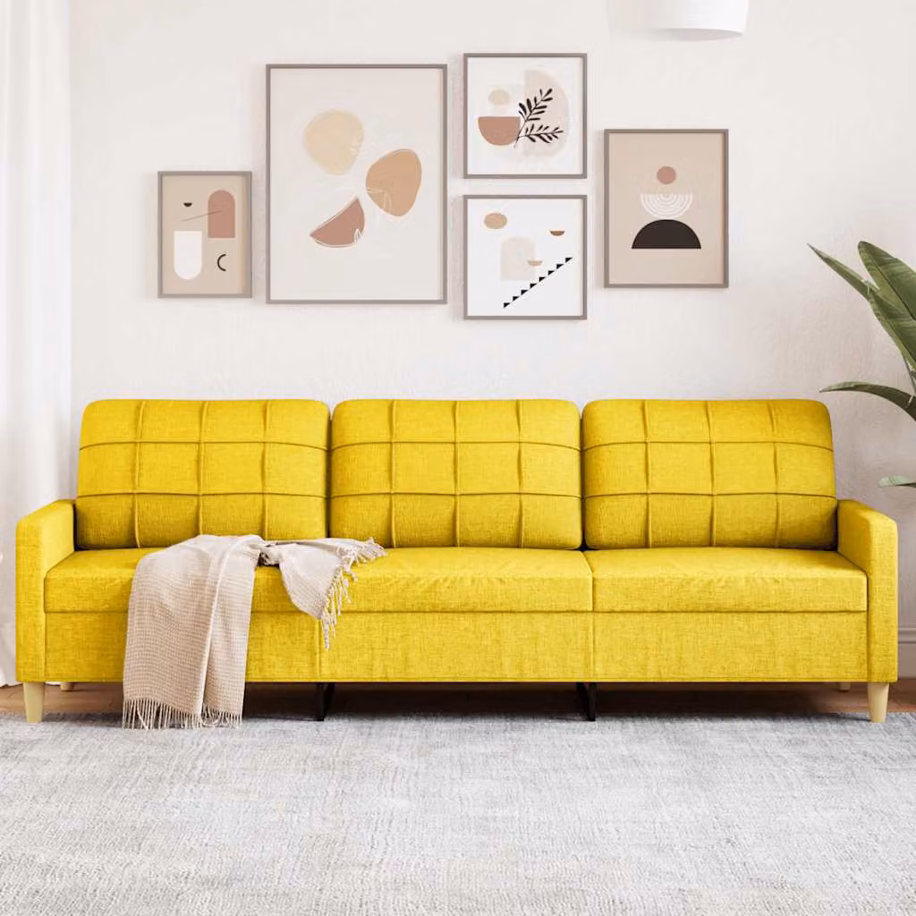 Divano a 3 posti moderno vidaXL in tessuto giallo con struttura in metallo per il tuo soggiorno L 226 x P 80 x H 77 cm
