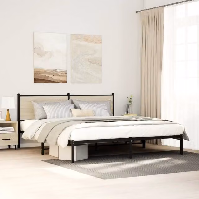 Giroletto senza materasso vidaXL in metallo e legno color rovere sonoma L/P: 160 x 200 cm