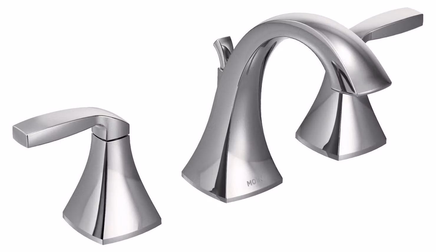 Miscelatore per lavabo a due maniglie, con arco alto, per montaggio a 3 fori, finitura cromata