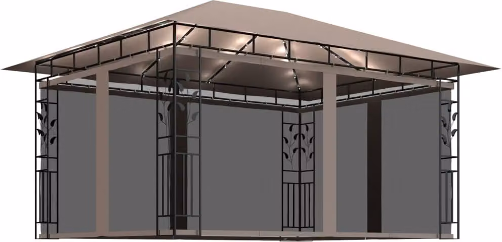 Gazebo con Zanzariera Luci LED 4x3x2,73 m Grigio Talpa