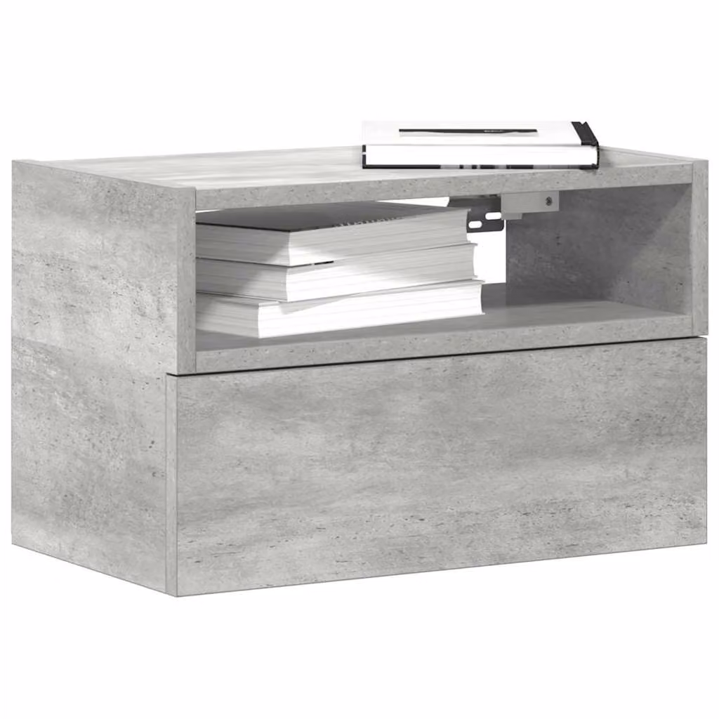 Comodino a muro vidaXL in stile moderno grigio cemento L 45 cm x P 26 cm x H 28,5 cm