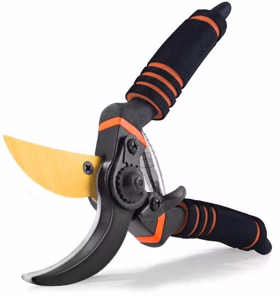 Ibenzoa® Forbici per potatura e giardinaggio da 216 mm – forbici per potatura ergonomiche in acciaio SK5 con rivestimento in titanio, colore nero/arancione, diametro 20 mm, peso 300 g