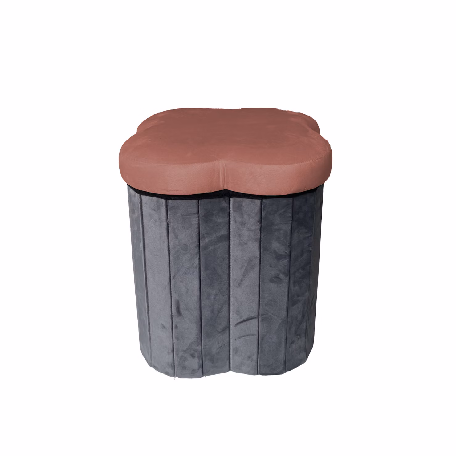Pouf pieghevole in velluto con motivo floreale colore terracotta Diametro: 40 cm – 2