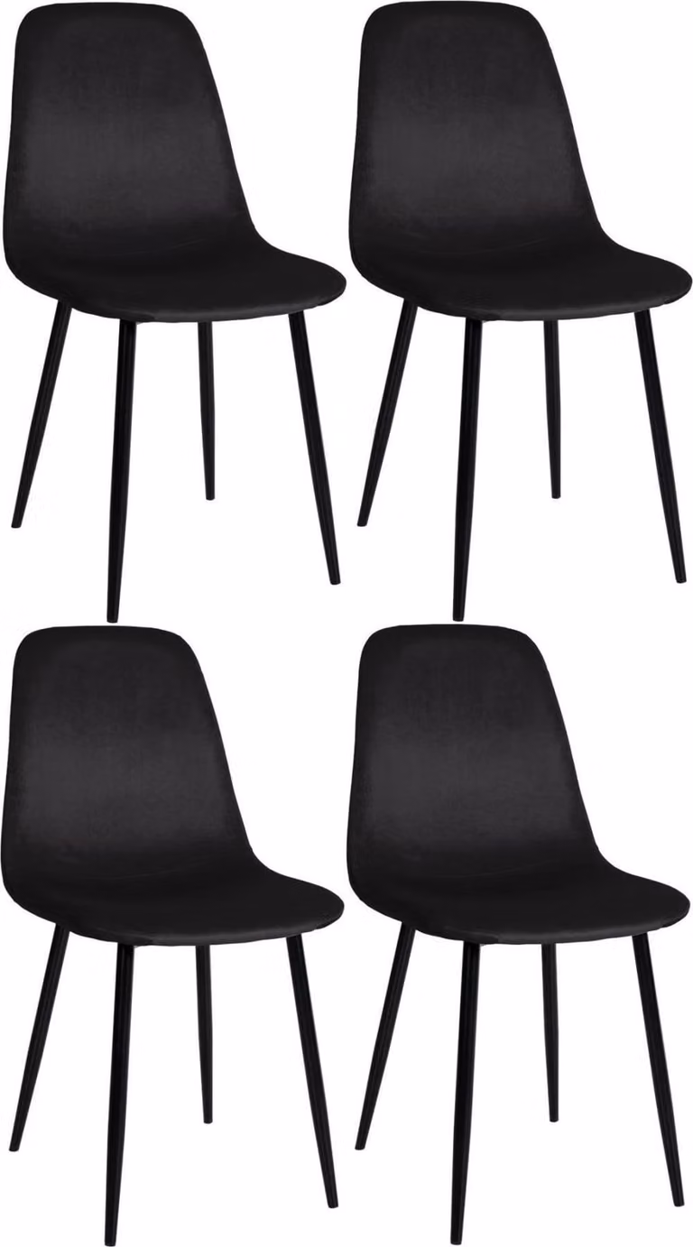 set di 4 sedie da pranzo - Set di sedie per la famiglia - Design a bassa manutenzione | Colore: Nero | Materiale: Morbido