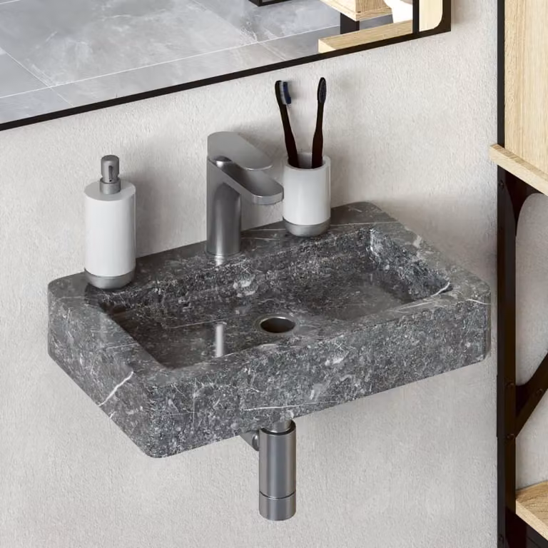 The Living Store Lavabo a parete Grigio 38x24x6,5 cm Marmo