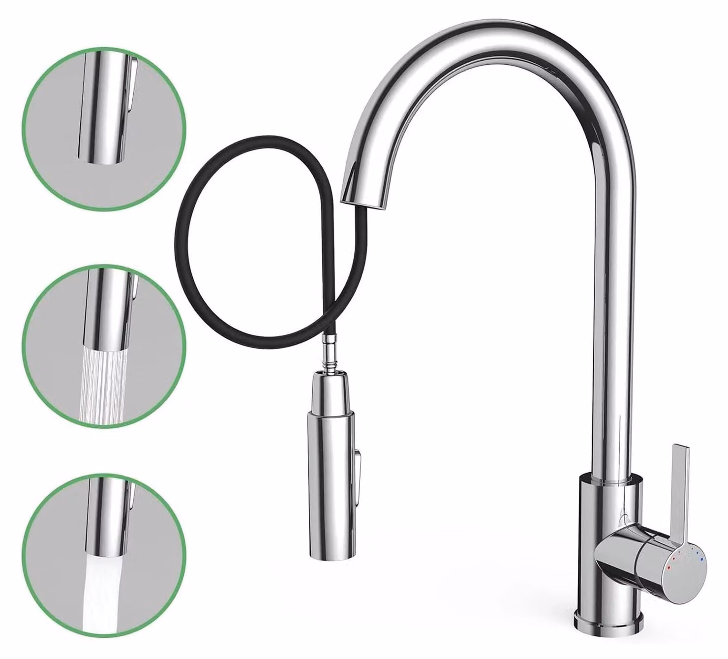 Rubinetto da cucina - Rubinetto estraibile per lavello - Acciaio inossidabile 304 - 2 tipi di getto - Acqua calda e fredda - Alta pressione - Montaggio a filo