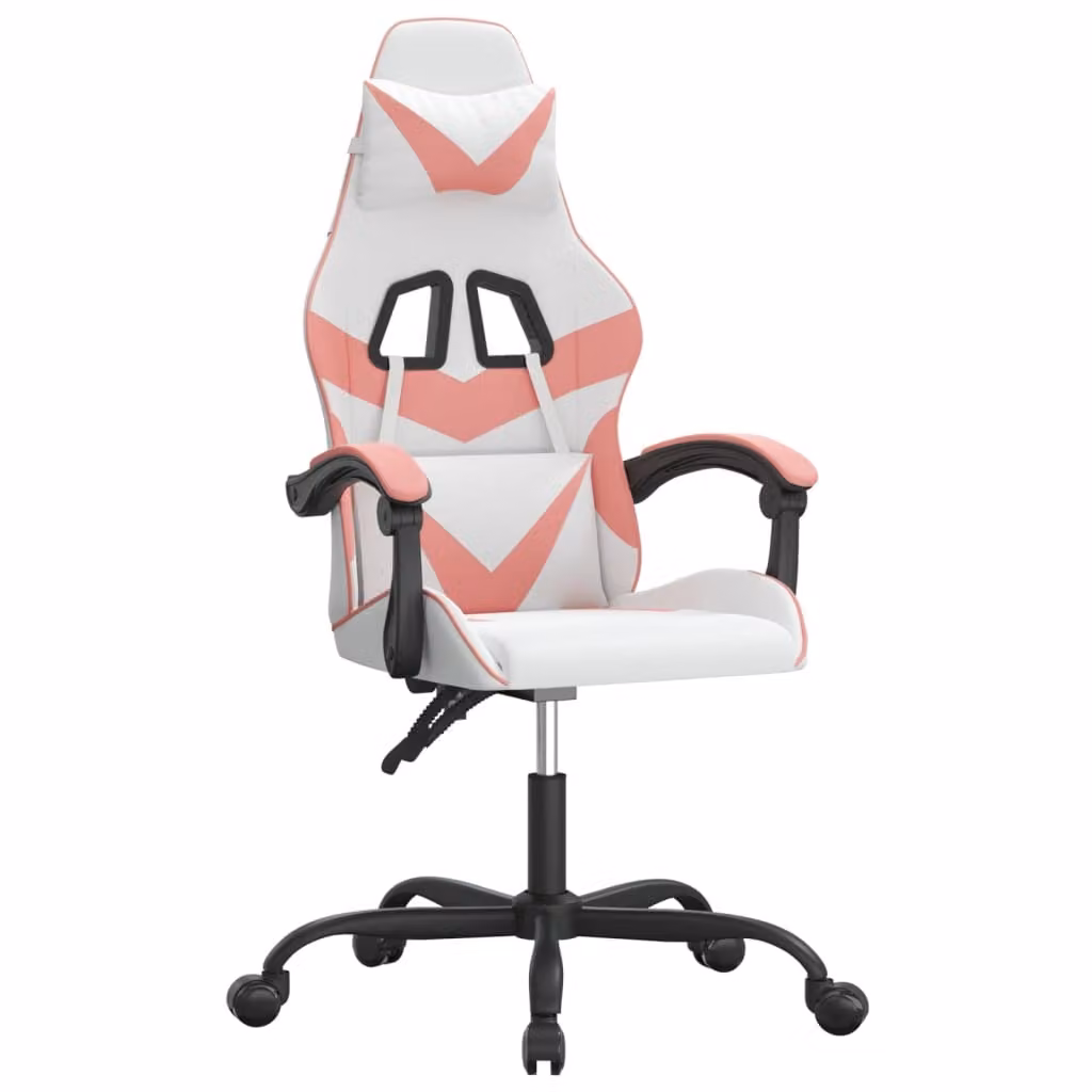 Sedia da Gaming Girevole Bianco e Rosa in Pelle finta