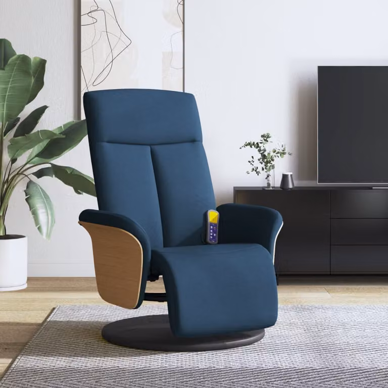 Maison Exclusive - Poltrona massaggiante con poggiapiedi, rivestita in tessuto blu