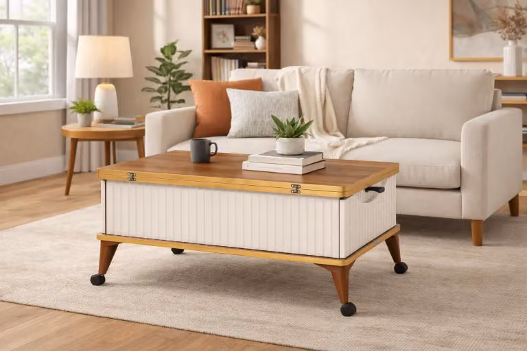 Tavolino da divano, stile moderno, colore bianco e grigio, compatto, confortevole, forma quadrata