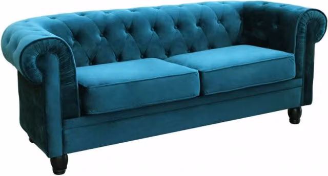 Divano Chesterfield Cosma a 3 posti in velluto blu L: 197 cm, P: 74 cm, H: 82 cm – 2