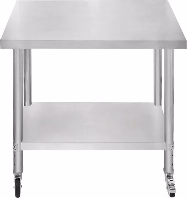 Banco di lavoro per ristorazione MONSTER SHOP in acciaio inox color argento con ruote e altezza regolabile L/P/H: 90 x 60 x 86 cm – 1