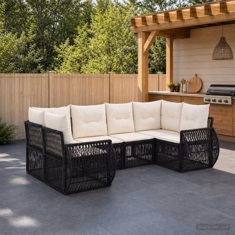 Set Divano da Giardino Moderno vidaXL a Forma di L con 6 Posti, Struttura in Metallo e Cuscini Inclusi