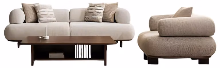 Beige Wohnzimmer Sitzgarnitur Polstersofa Designer Textilsessel