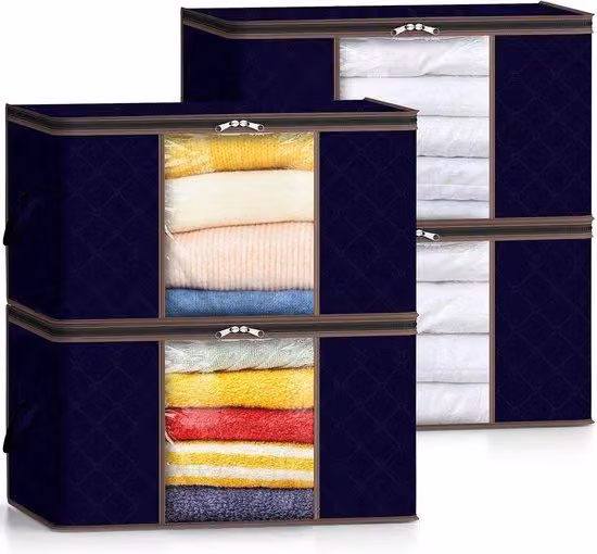 Scatole di grandi dimensioni con coperchio - Borsa per riporre piumoni e vestiti - Scatole pieghevoli per traslochi - Blu scuro