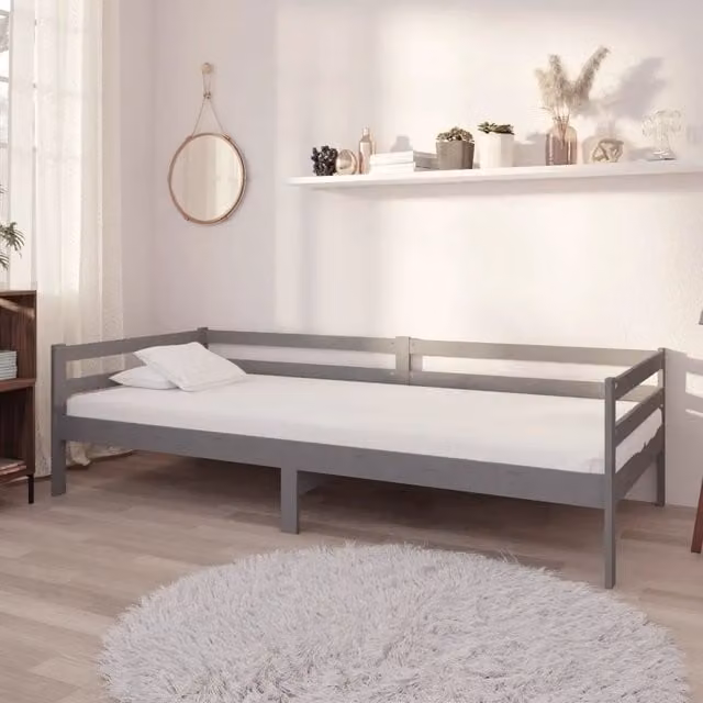 Divano Letto con Materasso 90x200 cm Grigio in Legno di Pino 3083561
