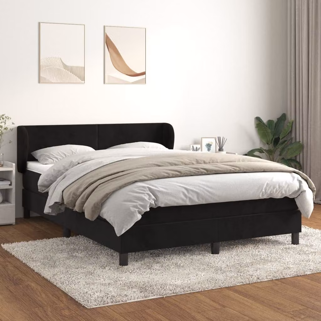 The Living Store Letto a molle con materasso nero 140x190 cm in velluto