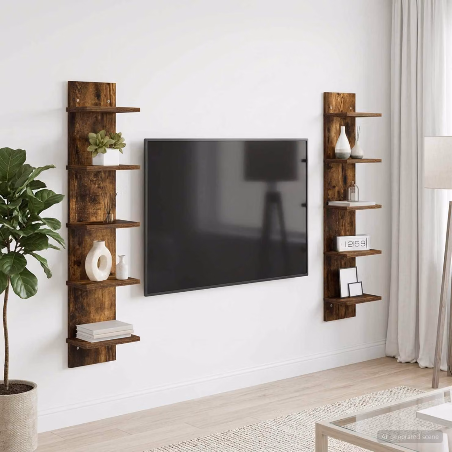 Set di 2 scaffali da parete moderni vidaXL in colore rovere fumo, L/P/H: 22 x 15 x 100 cm