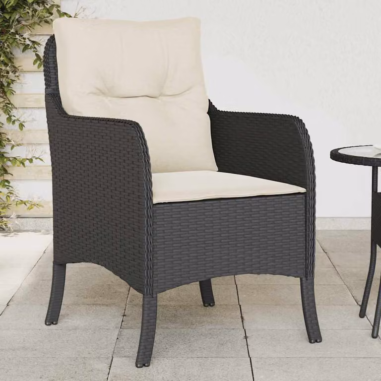 Set di 2 sedie da giardino vidaXL in polyrattan nere con cuscini in tessuto resistente ai raggi UV