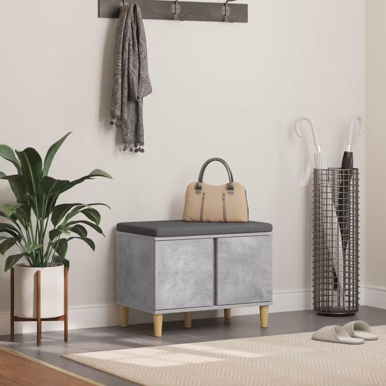 vidaXL Panca per ingresso con scarpiera e cuscino in tessuto Grigio, L 60 x P 38 x H 46 cm