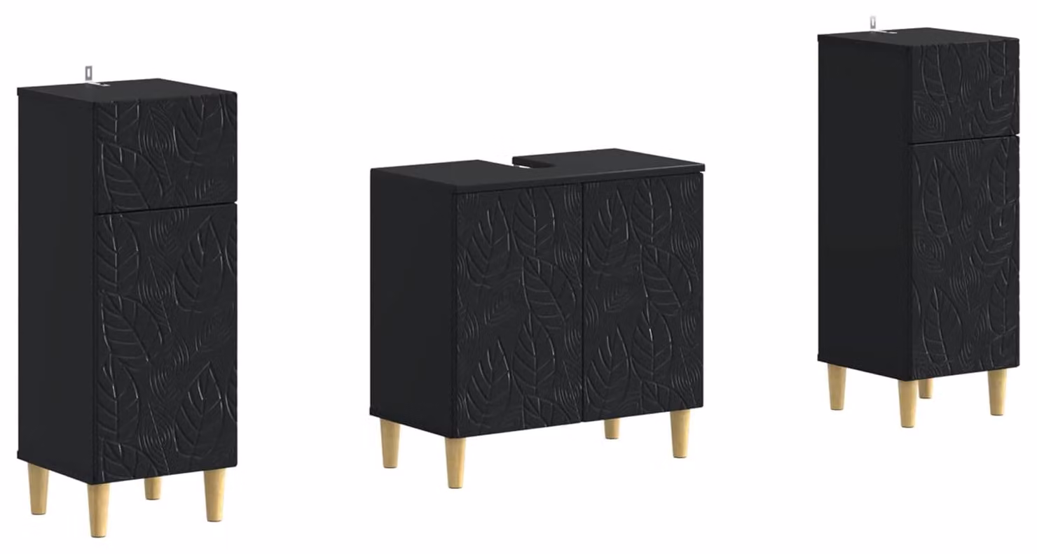 Set di due mobili da bagno, modello DELFT, colore nero, realizzati in materiale composito di legno