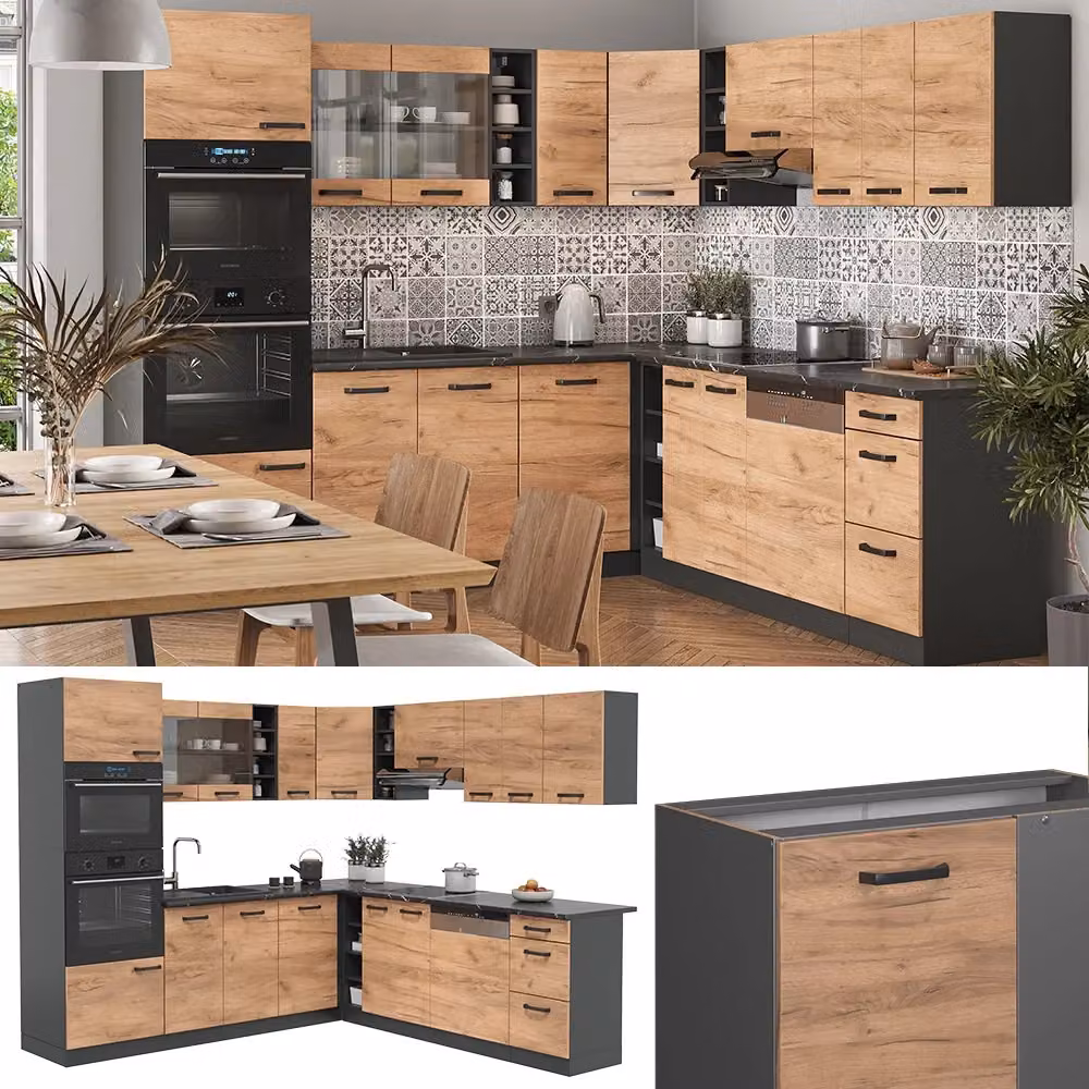 Cucina angolare moderna Vicco R-Line in rovere e antracite L/P/H: 247 x 237 x 60 cm – 2