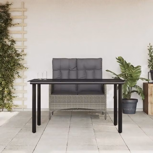 Set da Pranzo da Giardino 2 pz con Cuscini in Polyrattan Grigio 3203505